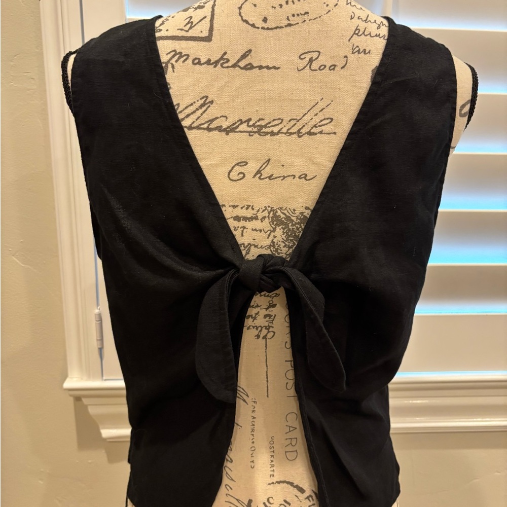 Madewell Black Linen Sleeveless Women's Top - Picture 2 of 8